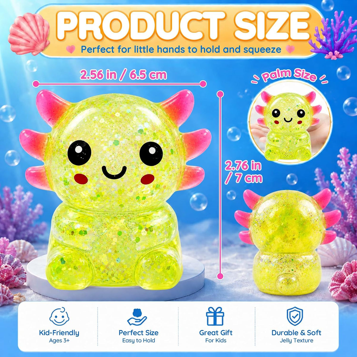 Axolotl Squishy — Slow-Rising Glitter Stress Toy