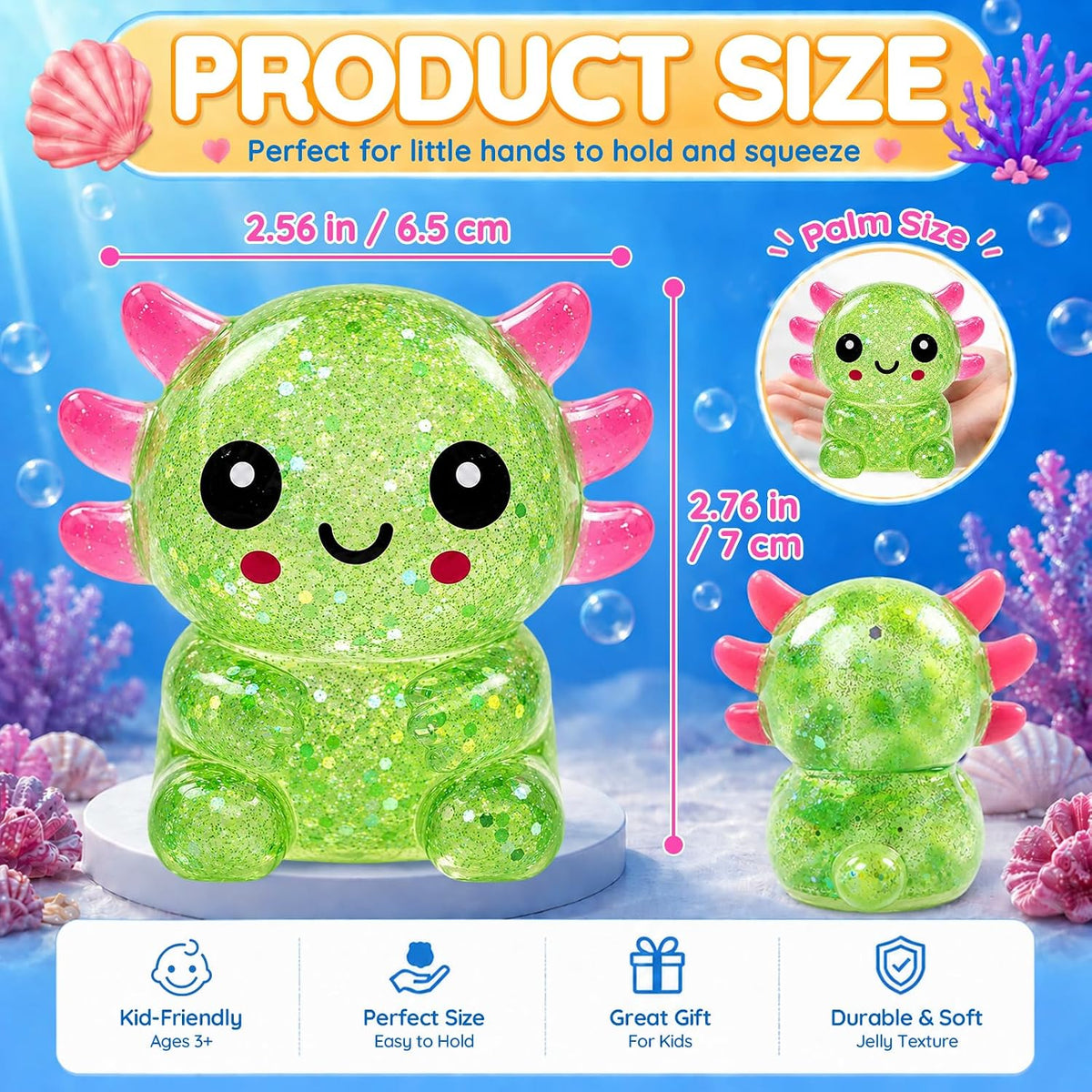Axolotl Squishy — Slow-Rising Glitter Stress Toy
